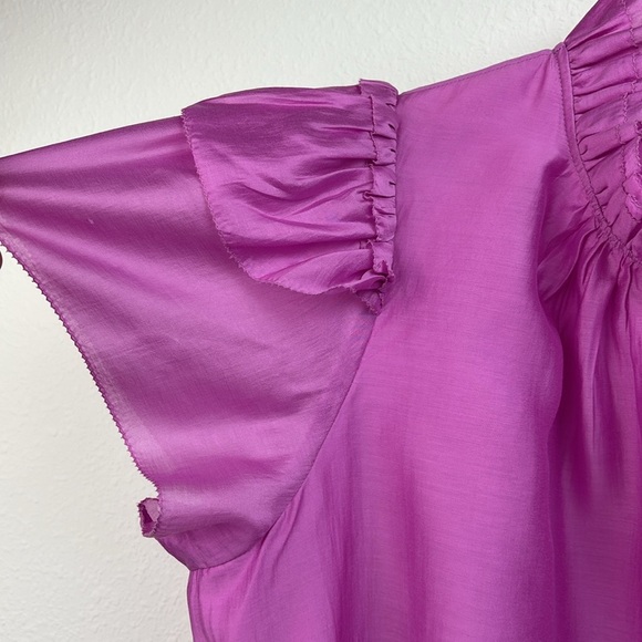 Hunter Bell Milli top, silky fuchsia pink ruffle neck/sleeve relaxed fit blouse - Picture 7 of 12